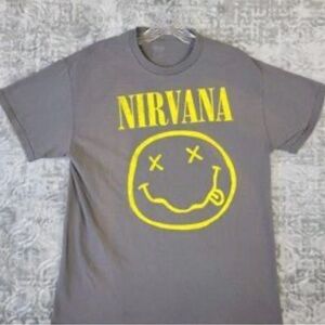 NIRVANA Charcoal Tee with Vibrant Yellow Graphic